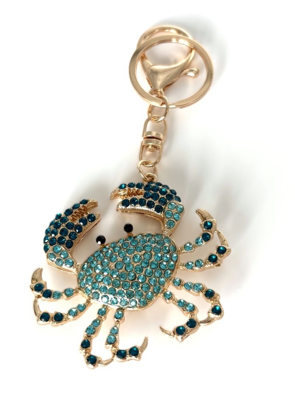 Beachy Coastal Ocean Blue Crab Rhinestone Bag Charm Keychain Accessory New